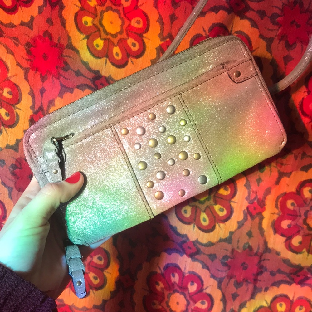 Beige Sparkly Fossil Clutch
